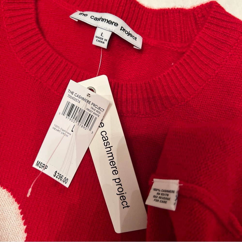 The Cashmere Project L Red White Heart Sweater 100% Cashmere - Picture 6 of 9